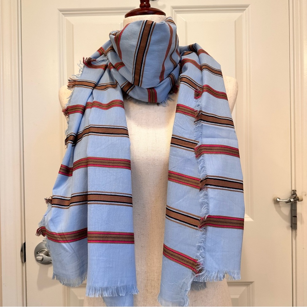 NWOT Max & Co. by Max Mara Label-cut Cotton Scarf with Stripes Size: OS Spring - Picture 9 of 10